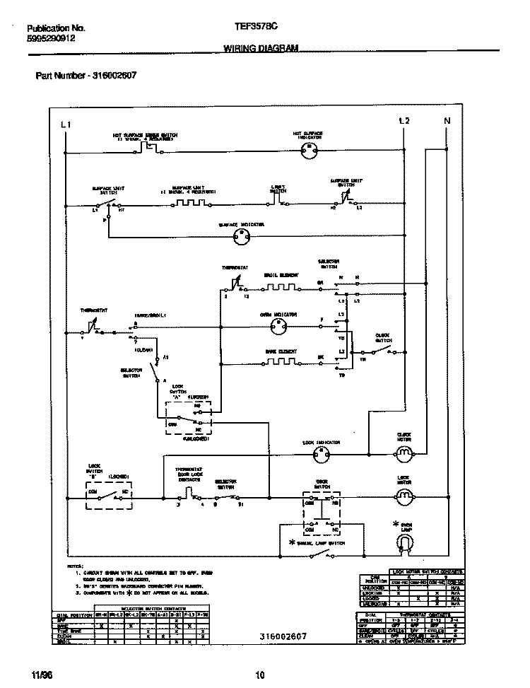 WIRING DIAGRAM Diagram and Parts List for TEF357BCWD  Tappan Range
