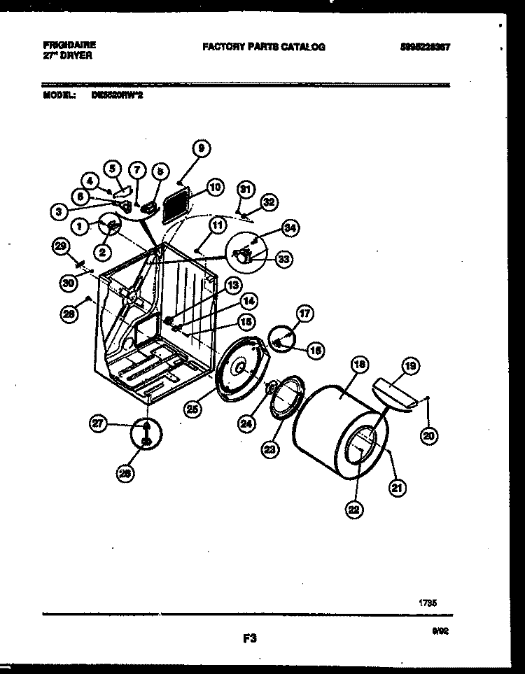 CABINET AND COMPONENT PARTS Diagram and Parts List for DE5520RW2  Frigidaire Dryer