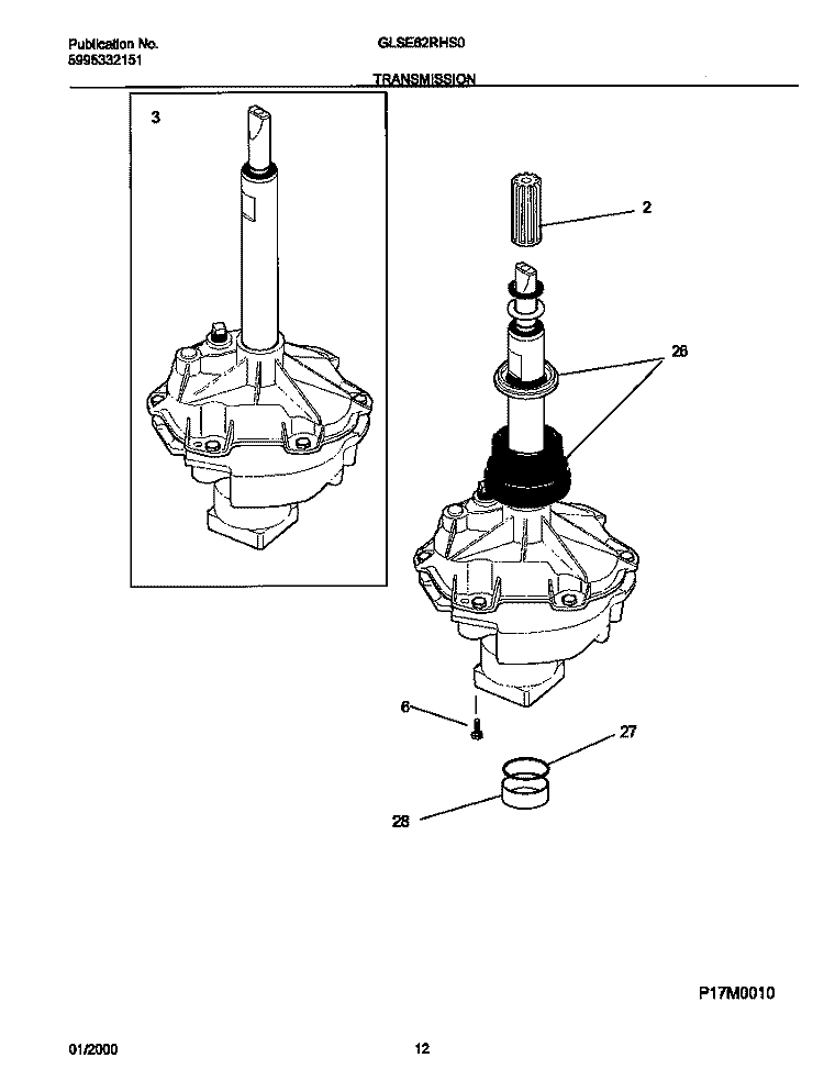 P17M0010 TRANSMISSION Diagram and Parts List for GLSE62RHS0  Gibson Washer Dryer Combo