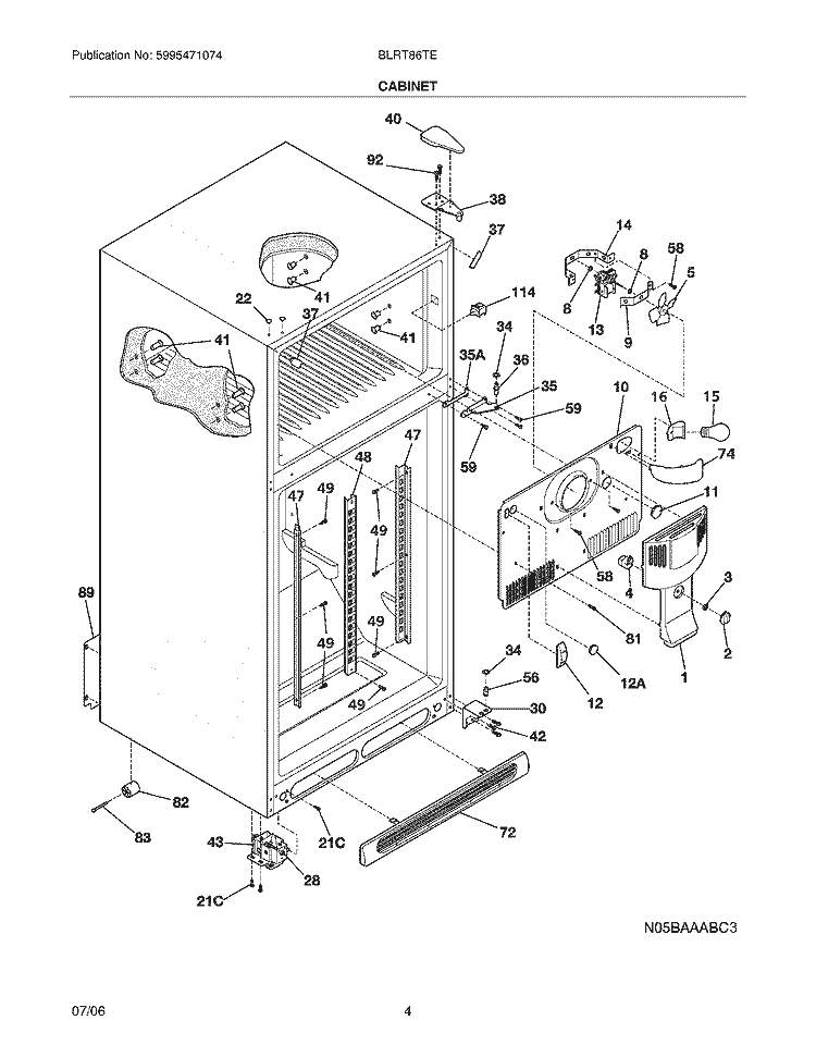 CABINET Diagram and Parts List for BLRT86TES7  Frigidaire Refrigerator
