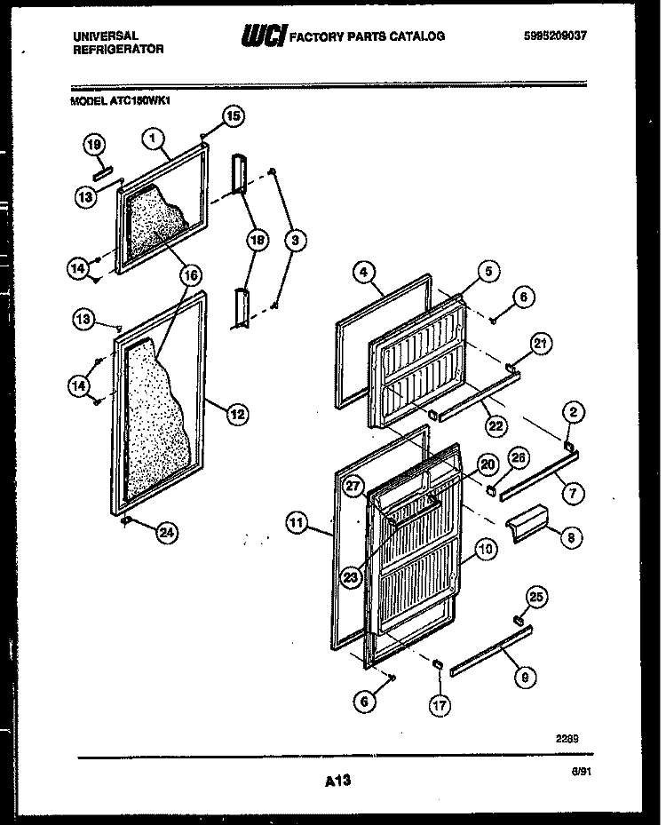 DOOR PARTS Diagram and Parts List for ATC105WKB1  Tappan Refrigerator