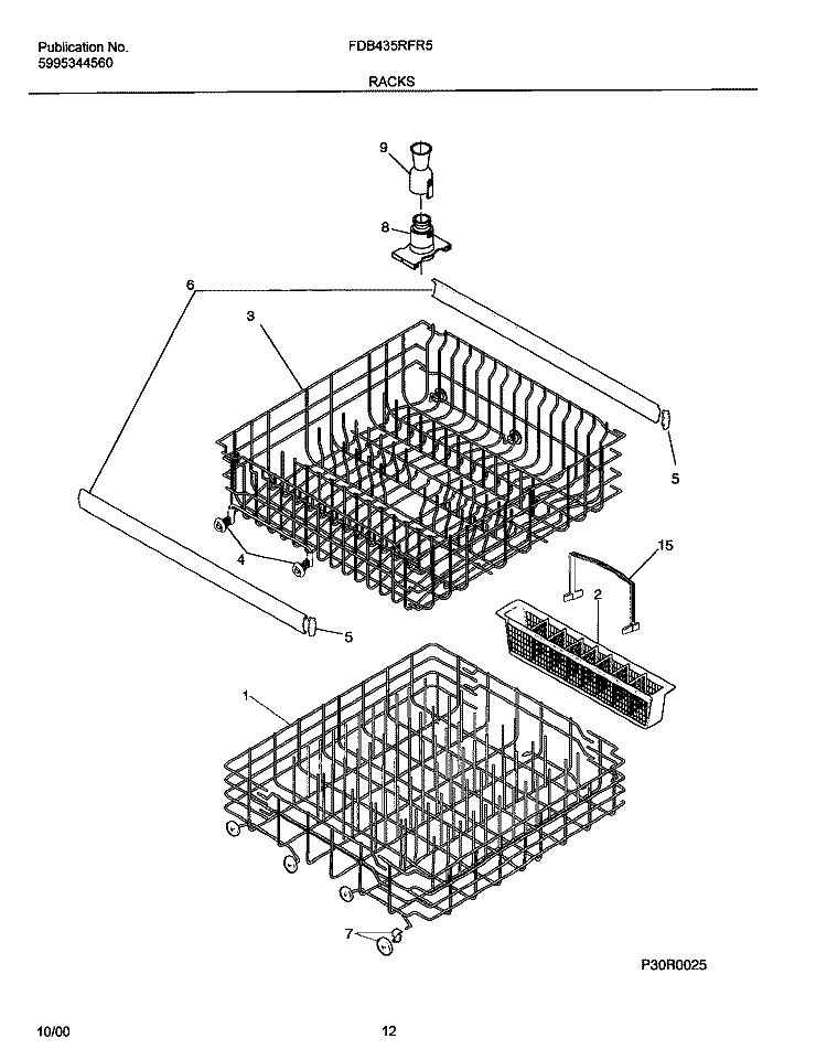 RACKS Diagram and Parts List for FDB435RFR5  Frigidaire Dishwasher