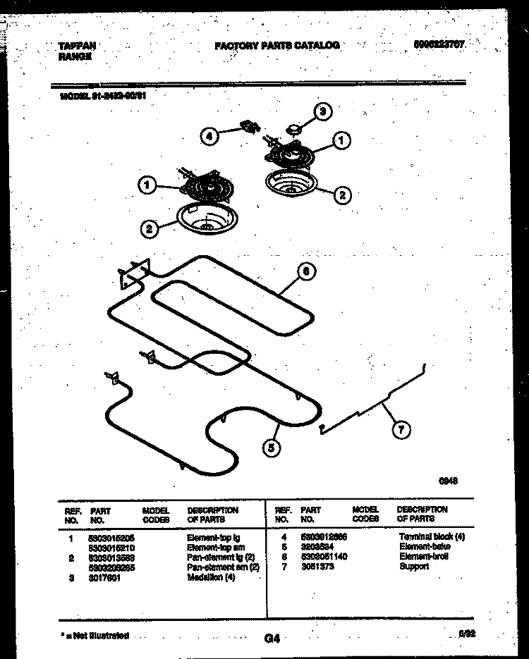 BROILER PARTS Diagram and Parts List for 31-2452-00-01  Tappan Range