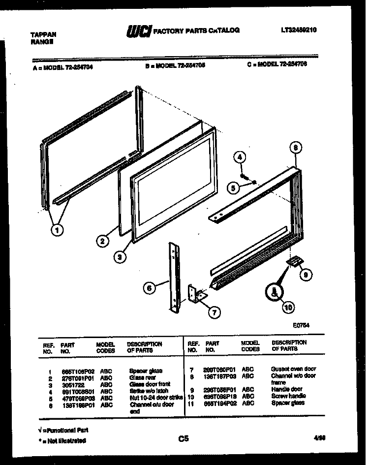 UPPER OVEN DOOR PARTS Diagram and Parts List for 72-2547-66-04  Tappan Range