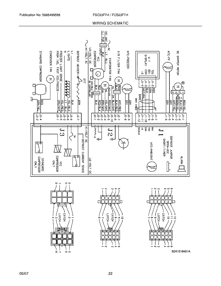 WIRING SCHEMATIC Diagram and Parts List for FSC23F7HW6  Frigidaire Refrigerator