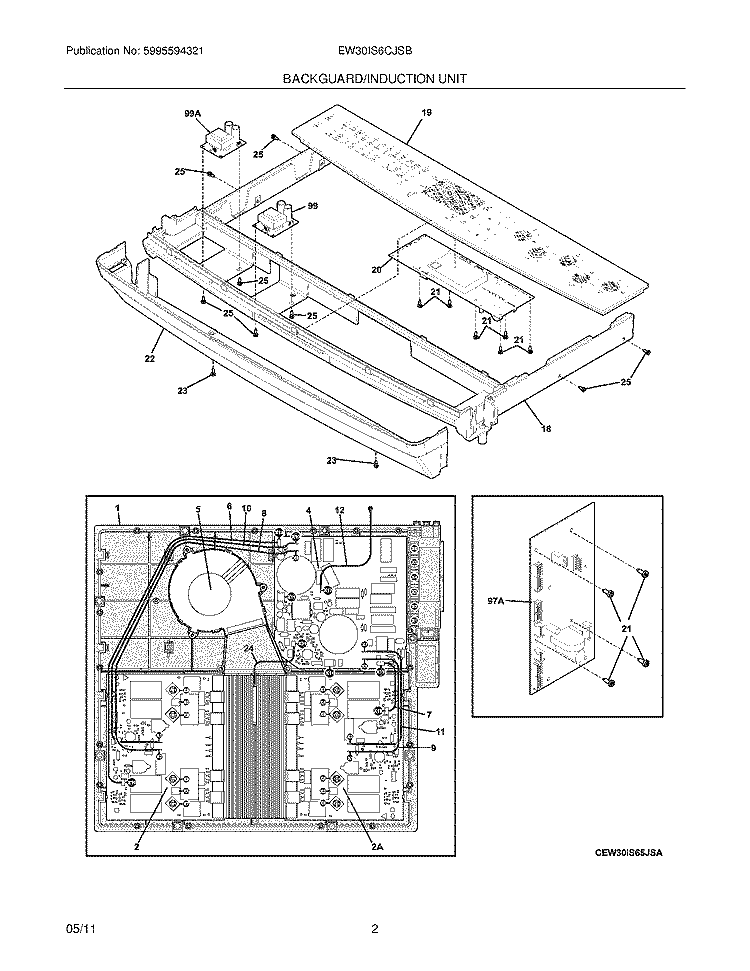 BACKGUARD/INDUCTION UNIT Diagram and Parts List for EW30IS6CJSB  Electrolux Range
