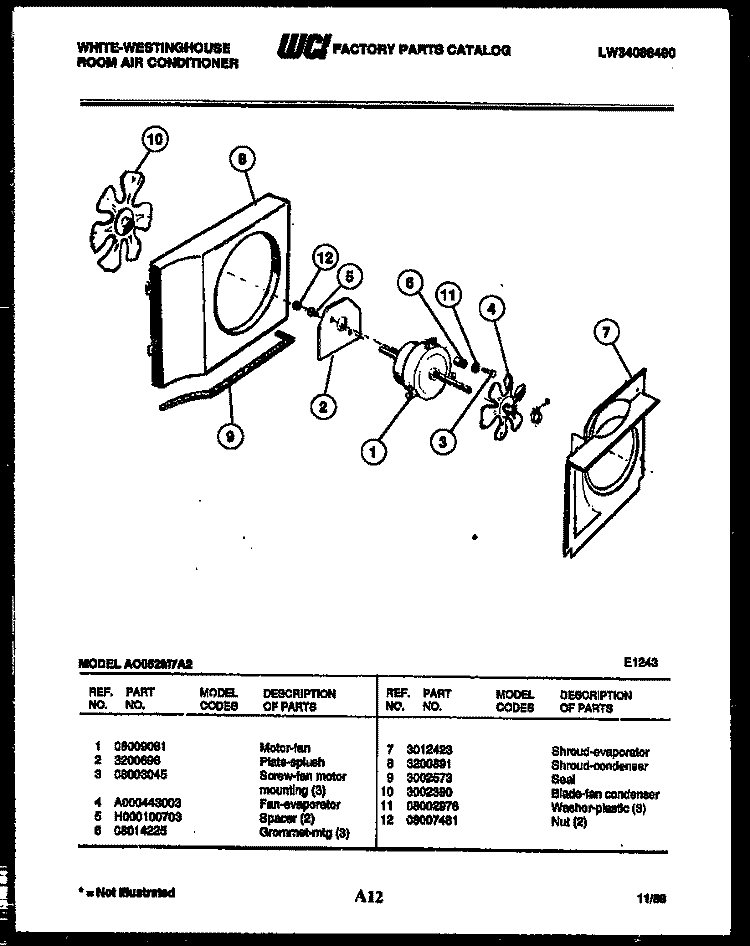AIR HANDLING PARTS Diagram and Parts List for AC052M7A2  Frigidaire Air Conditioner