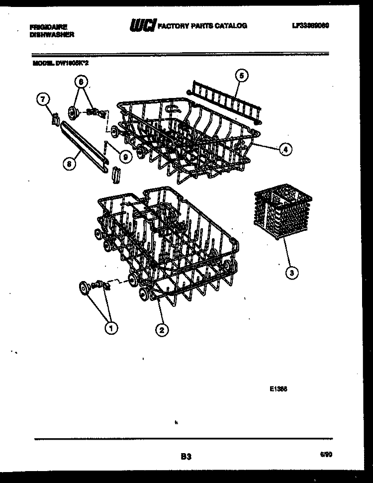 RACKS AND TRAYS Diagram and Parts List for DW1085KW2  Frigidaire Dishwasher