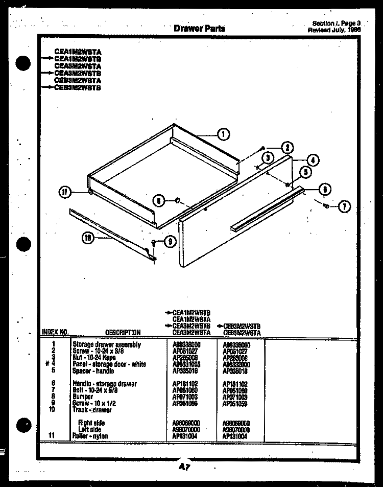 DRAWER PARTS Diagram and Parts List for CEA1M2WSTA  Gibson Range