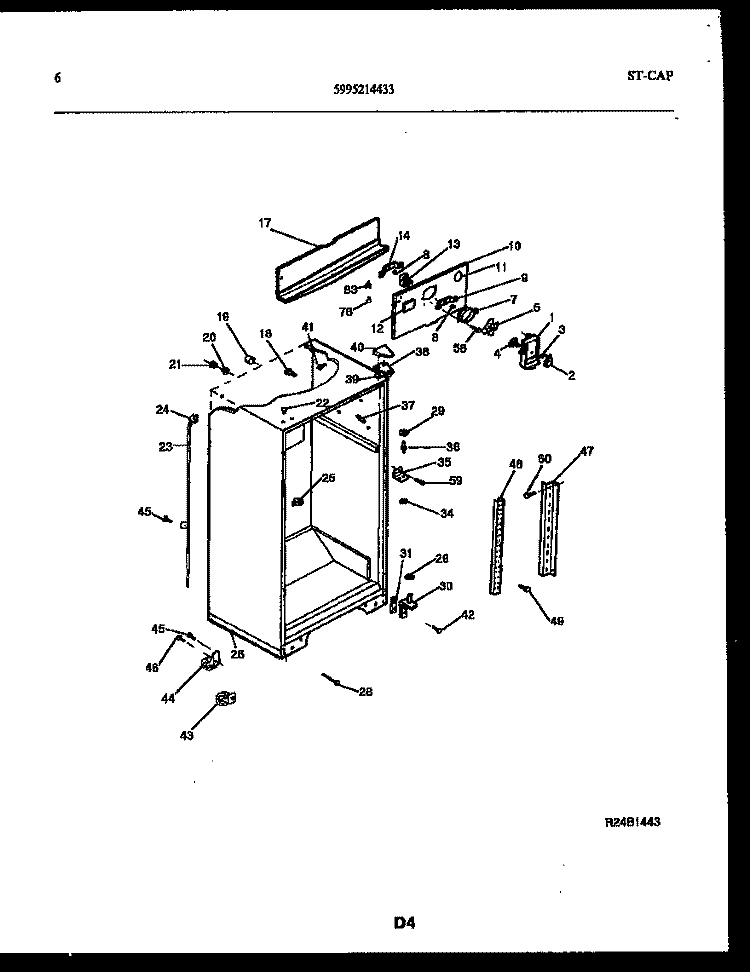 CABINET PARTS Diagram and Parts List for FPE19TRW1  Frigidaire Refrigerator