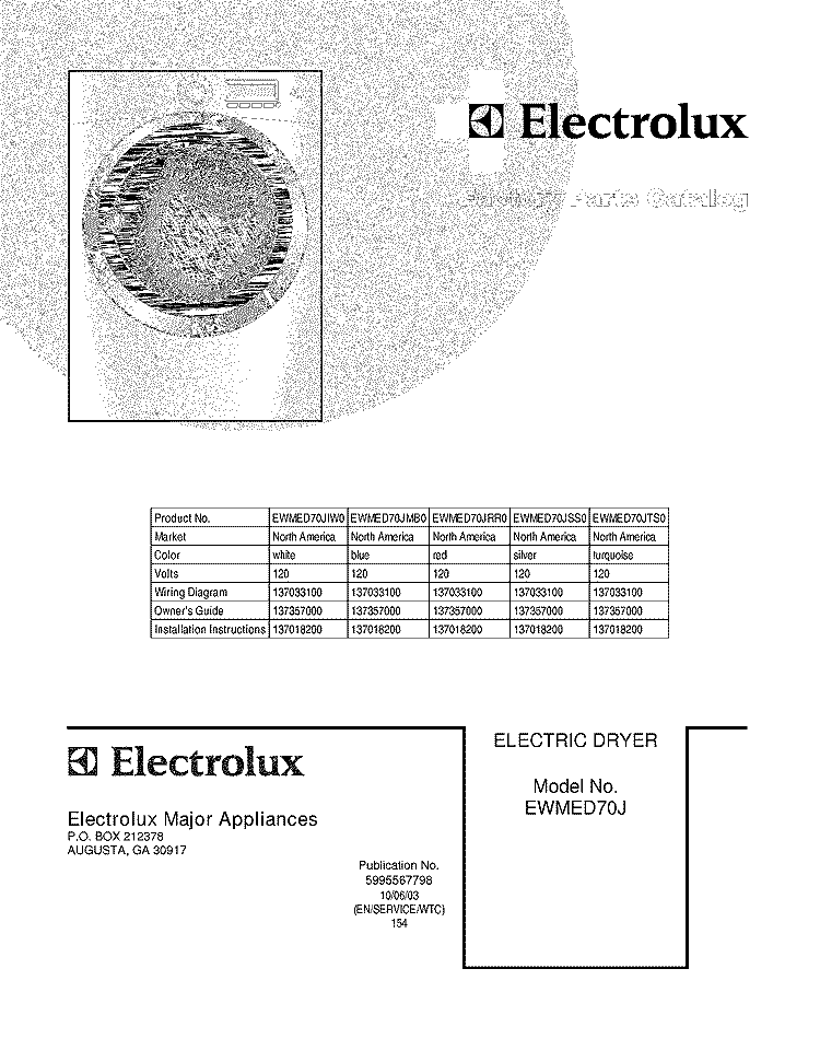 COVER Diagram and Parts List for EWMED70JIW0  Electrolux Dryer