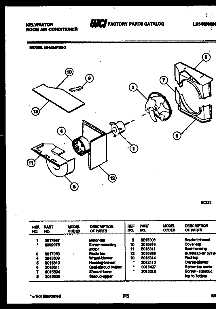 AIR HANDLING PARTS Diagram and Parts List for MH424F2SG  Kelvinator Air Conditioner