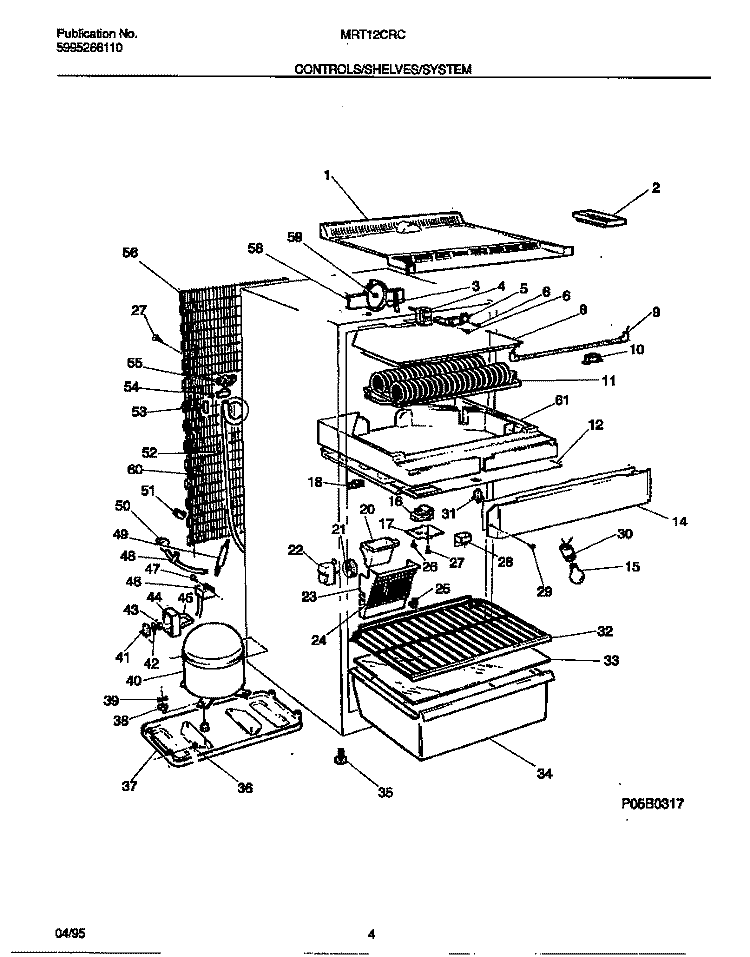 CONTROLS / SHELVES / SYSTEM Diagram and Parts List for MRT12CRCW1  Frigidaire Refrigerator