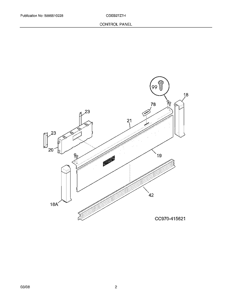 CONTROL PANEL Diagram and Parts List for CGEB27Z7HB1  Frigidaire Wall Oven
