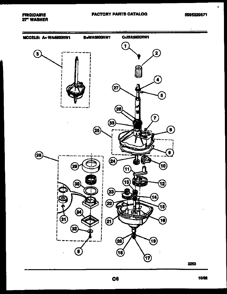 TRANSMISSION PARTS Diagram and Parts List for WA5800RW1  Frigidaire Washer
