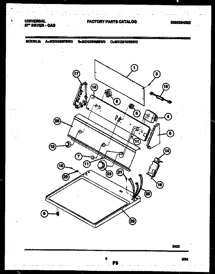 CONSOLE AND CONTROL PARTS Diagram and Parts List for MDG336MBWW0  Gibson Dryer