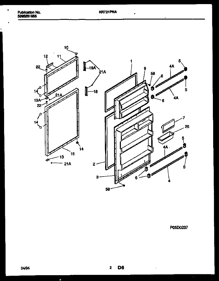 DOOR PARTS Diagram and Parts List for KRT21PNAW0  Kelvinator Refrigerator