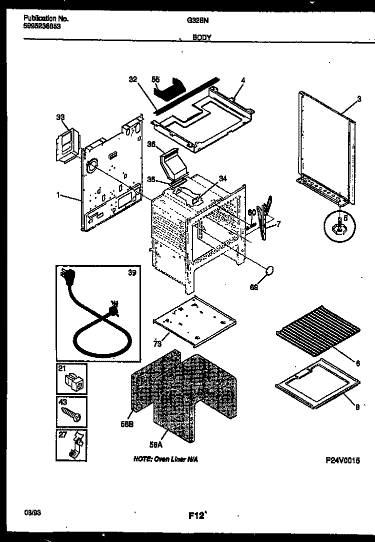 BODY PARTS Diagram and Parts List for G32BNW5  Frigidaire Range