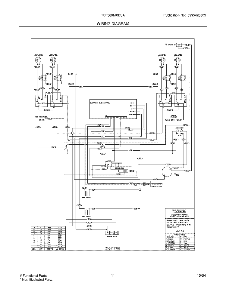 WIRING DIAGRAM Diagram and Parts List for TEF360MXDSA  Tappan Range