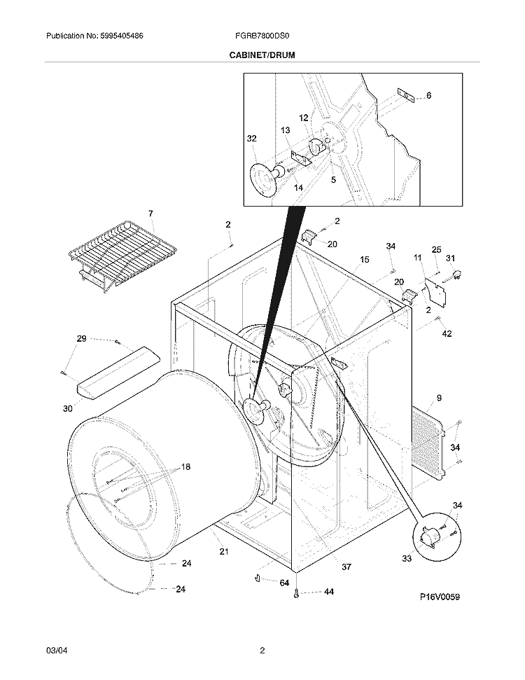 CABINET / DRUM Diagram and Parts List for FGRB7800DS0  Frigidaire Dryer