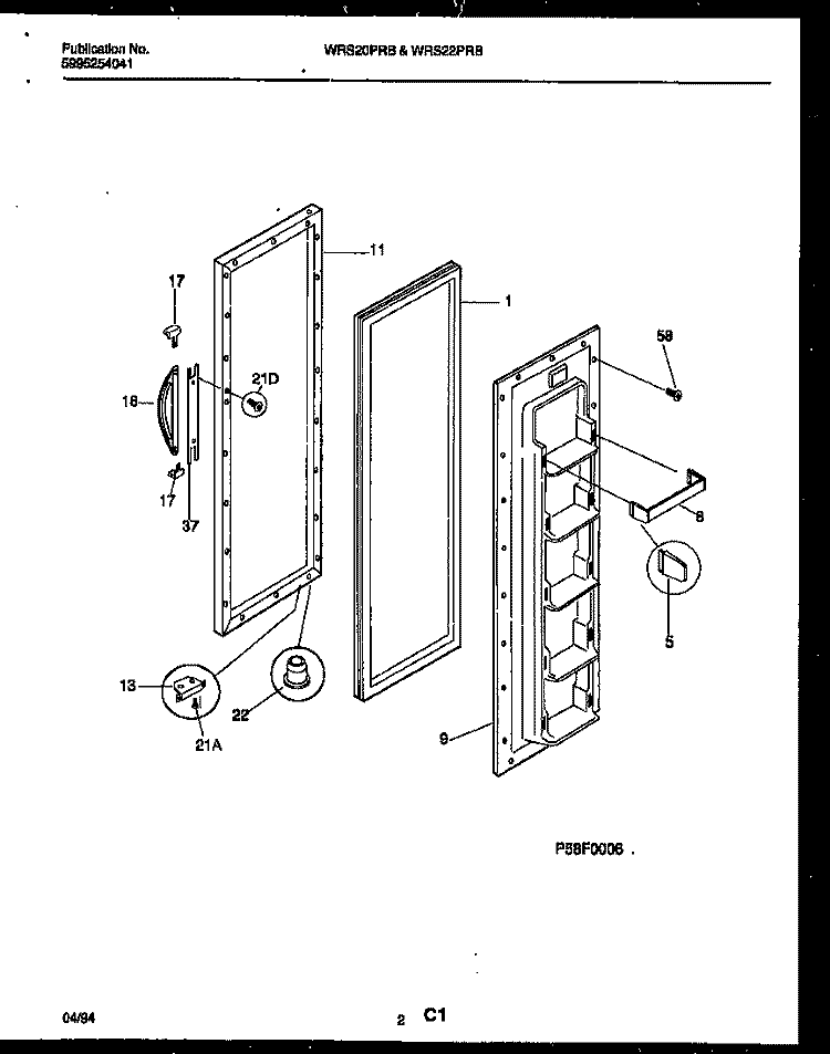 FREEZER DOOR PARTS Diagram and Parts List for WRS22PRBD0  Frigidaire Refrigerator