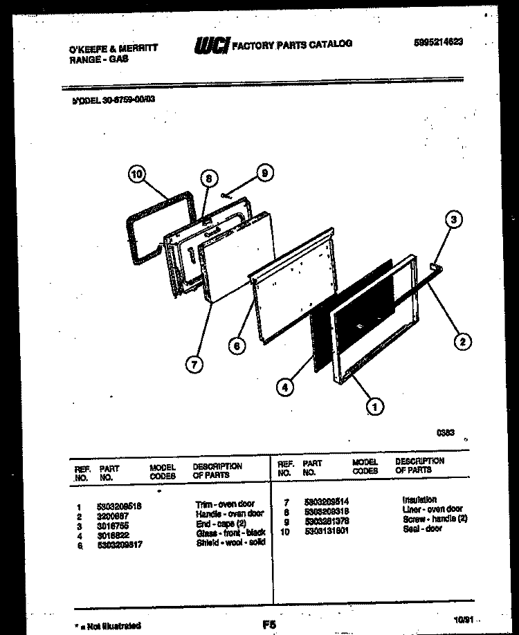 DOOR PARTS Diagram and Parts List for 30-6759-00-03  Tappan Range