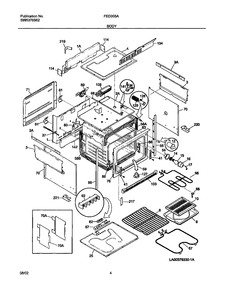 BODY Diagram and Parts List for FED355ASE  Frigidaire Range