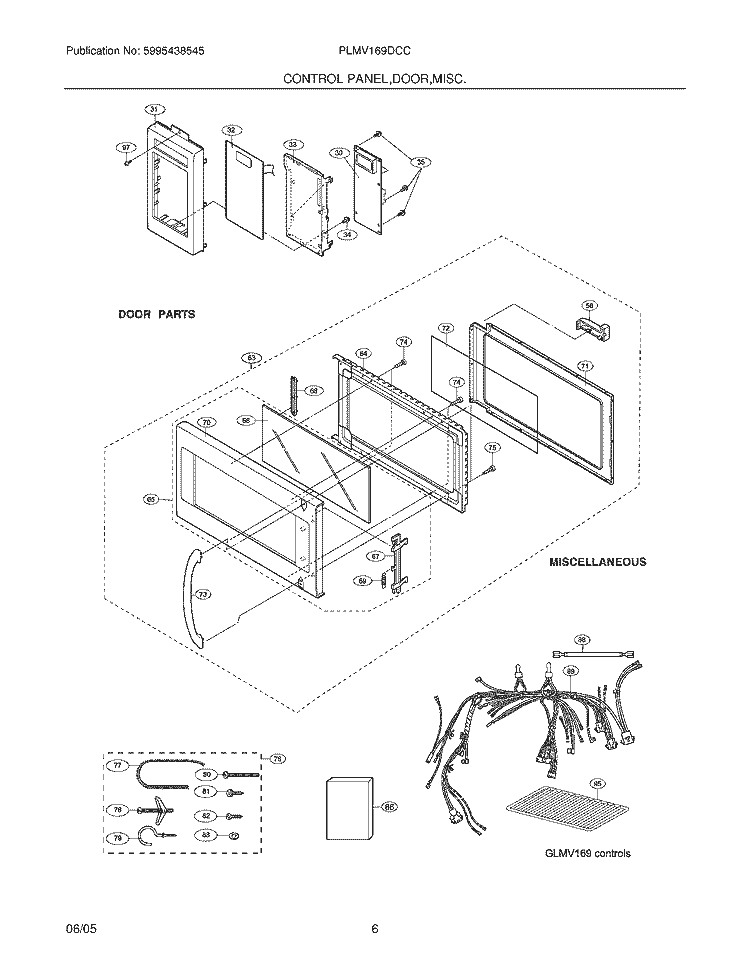 CONTROL PANEL / DOOR Diagram and Parts List for PLMV169DCC  Frigidaire Microwave