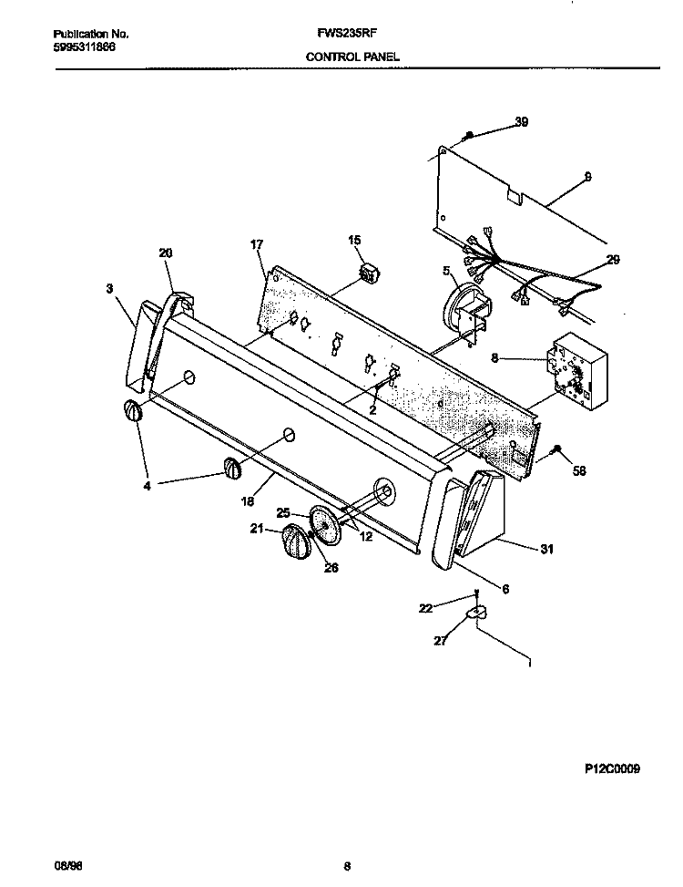 CONTROL PANEL Diagram and Parts List for FWS235RFS2  Frigidaire Washer