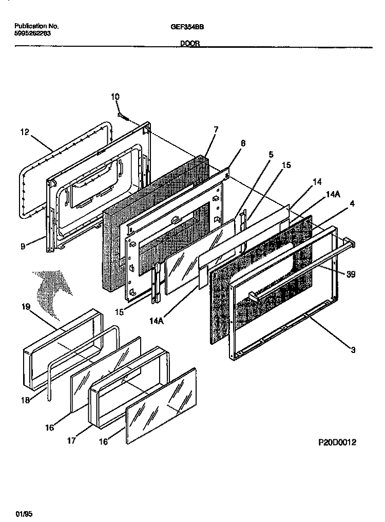 DOOR Diagram and Parts List for GEF354BBWA  Gibson Range