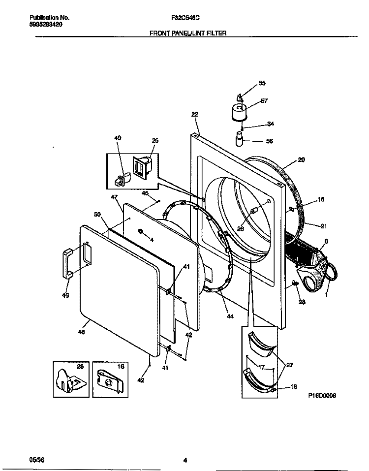 FRONT PANEL / LINT FILTER Diagram and Parts List for F32C546CS1  Frigidaire Dryer