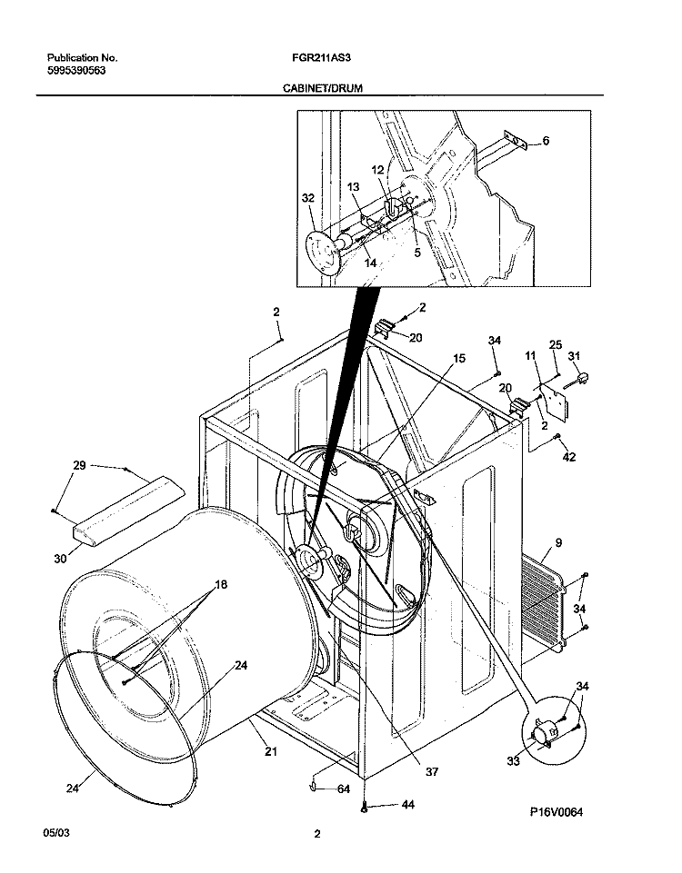 CABINET Diagram and Parts List for FGR211AS3  Frigidaire Dryer