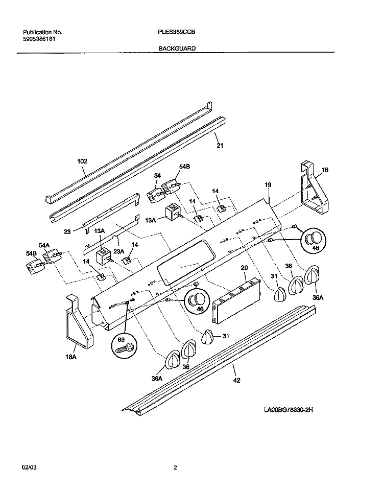BACKGUARD Diagram and Parts List for PLES389CCB  Frigidaire Range