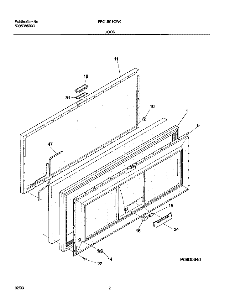 DOOR Diagram and Parts List for FFC15K1CW0  Frigidaire Freezer