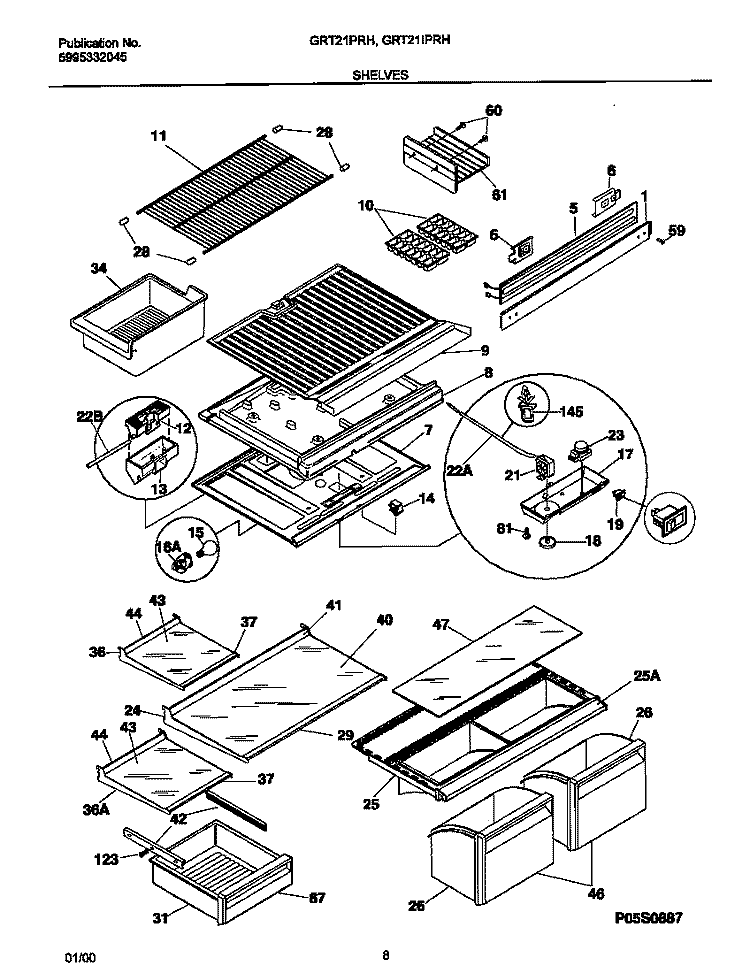SHELVES Diagram and Parts List for GRT21IPRHD1  Gibson Refrigerator