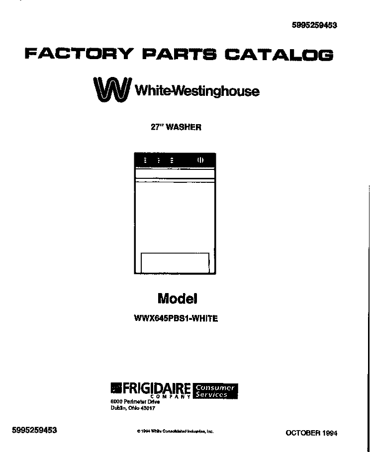 COVER Diagram and Parts List for WWX645PBS1  Frigidaire Washer