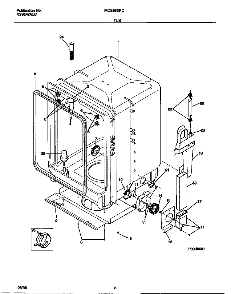 TUB Diagram and Parts List for MDB662RCS0  Frigidaire Dishwasher