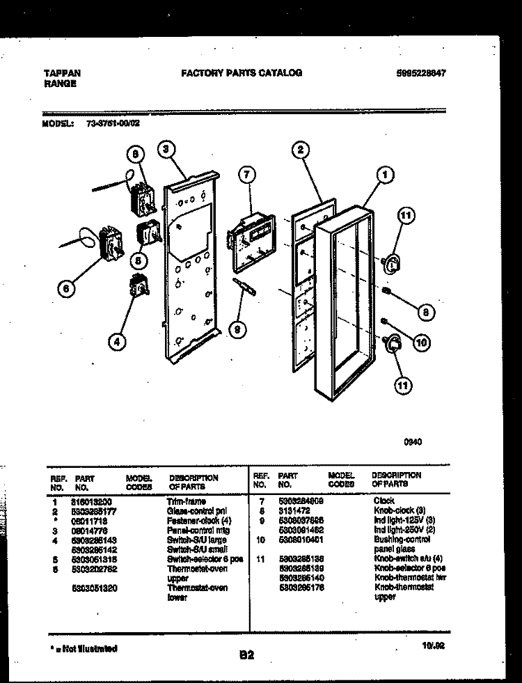 COOKTOP PARTS Diagram and Parts List for 73-3751-23-02  Tappan Range