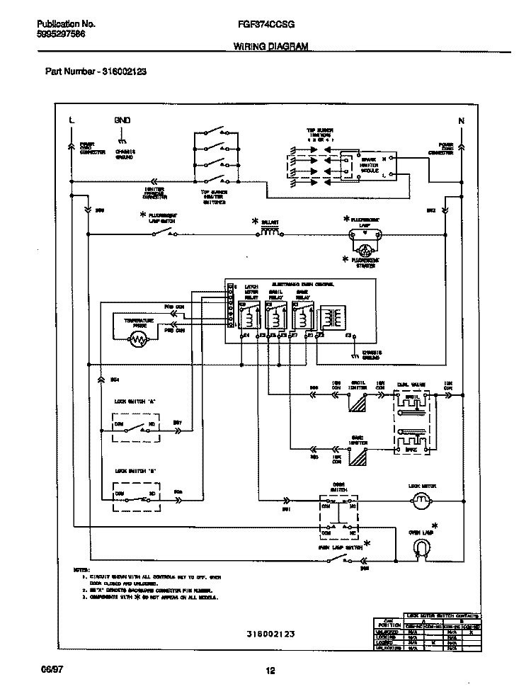 WIRING DIAGRAM Diagram and Parts List for FGF374CCSG  Frigidaire Range