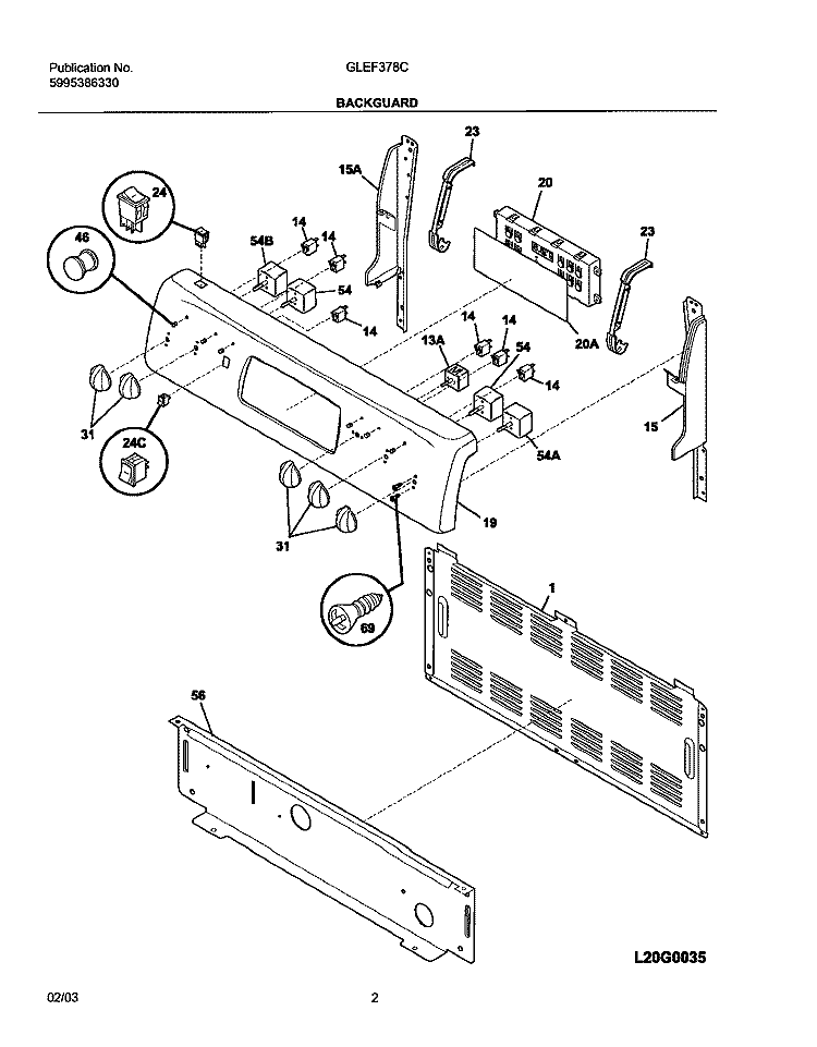 BACKGUARD Diagram and Parts List for GLEF378CQA  Frigidaire Range