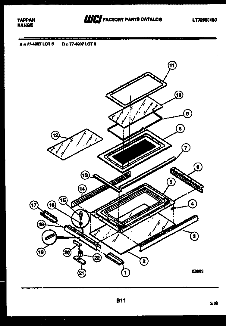 TOP DOOR PARTS Diagram and Parts List for 77-4987-00-05  Tappan Microwave Oven Combo