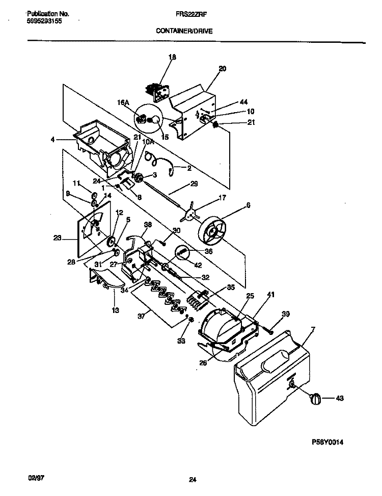 CONTAINER / DRIVE Diagram and Parts List for FRS22ZRFD0  Frigidaire Refrigerator
