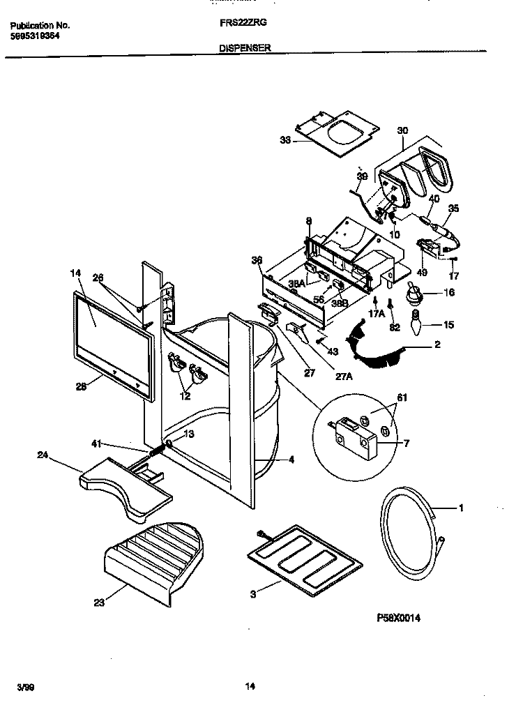 DISPENSER Diagram and Parts List for FRS22ZRGB3  Frigidaire Refrigerator
