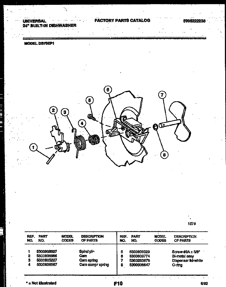 CAM Diagram and Parts List for DB700PW1  Frigidaire Dishwasher