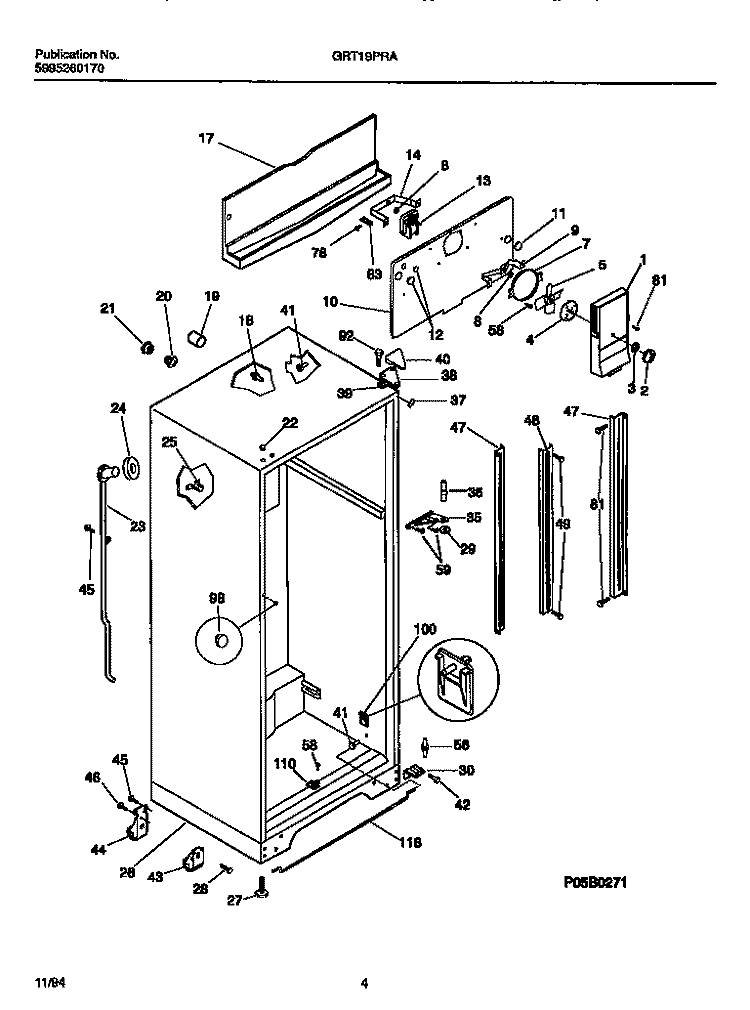 CABINET W / FAN ASSEMBLY Diagram and Parts List for GRT19PRAD3  Gibson Refrigerator