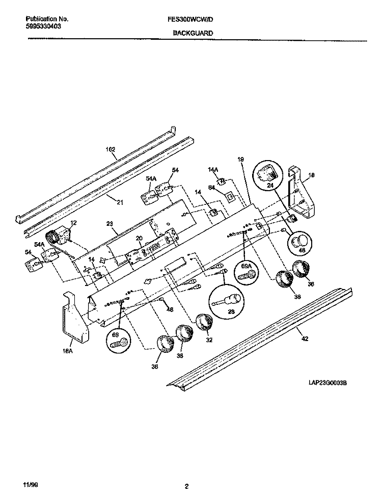 BACKGUARD Diagram and Parts List for FES300WCDH  Frigidaire Range