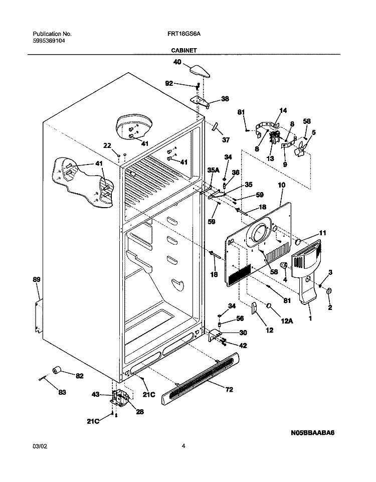 CABINET Diagram and Parts List for FRT18GS6AQ2  Frigidaire Refrigerator