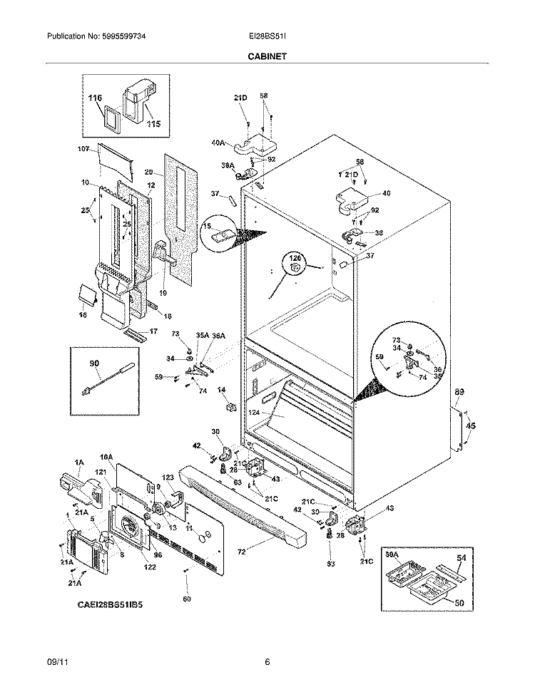 CABINET Diagram and Parts List for EI28BS51IS5  Electrolux Refrigerator
