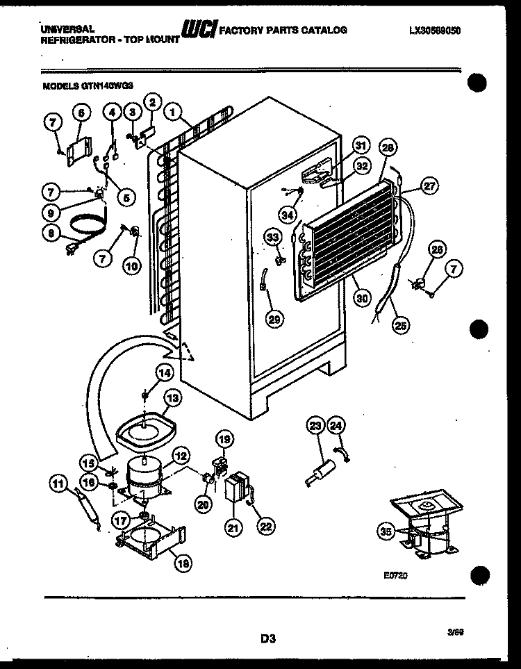 SYSTEM AND AUTOMATIC DEFROST PARTS Diagram and Parts List for GTN140WB3  Frigidaire Refrigerator
