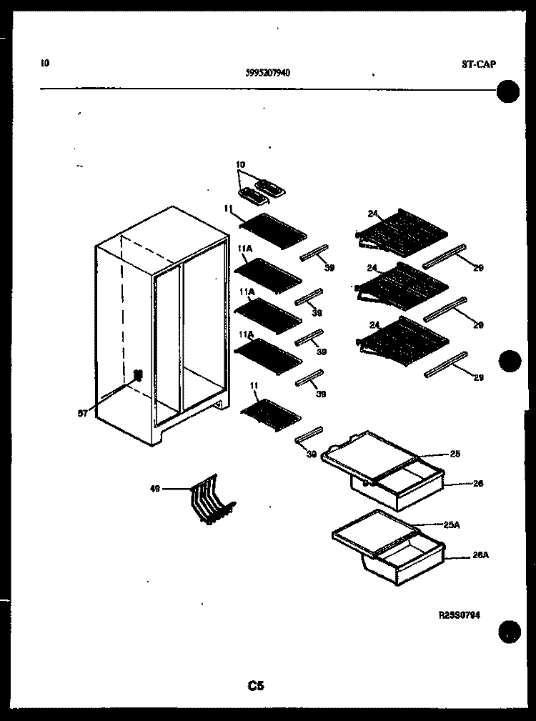 SHELVES AND SUPPORTS Diagram and Parts List for FSK190JN0W  Kelvinator Refrigerator